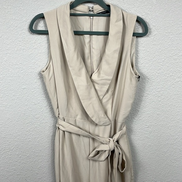 NWT Halogen Tie Waist Surplice V Neck Jumpsuit Sleeveless Oxford Tan Sz XS - Picture 3 of 14